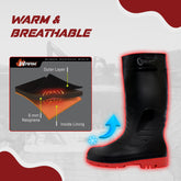 Robustt Steel Toe Lightweight Gum Boots, Standard Steel Safety Shoes, Anti Slip, Waterpoof, Breathable Printed Leather Shoes, Puncture and Tear Resistant, for Industrial Use (Red)